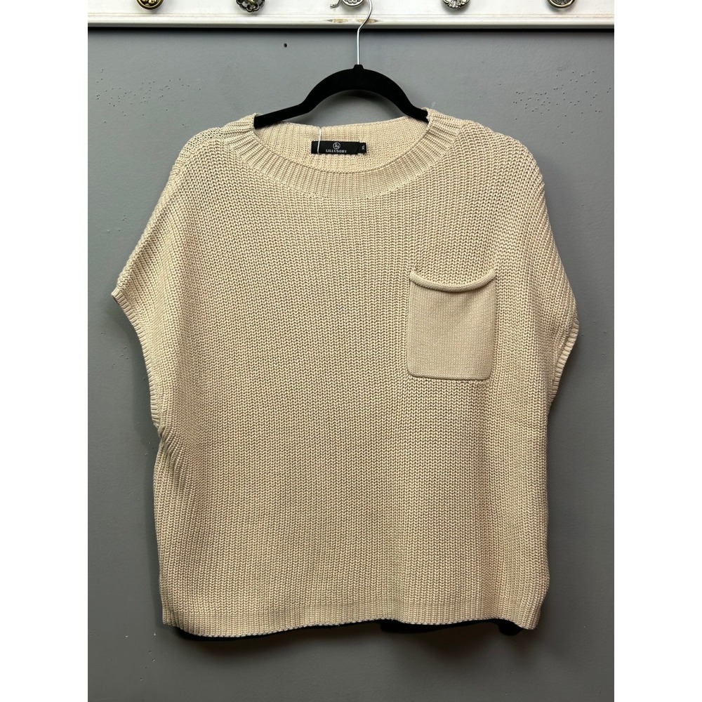 Crew Neck Short Sleeve Knit Sweater - Cream